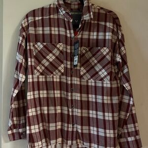 True Religion Burgundy and White Plaid Shirt